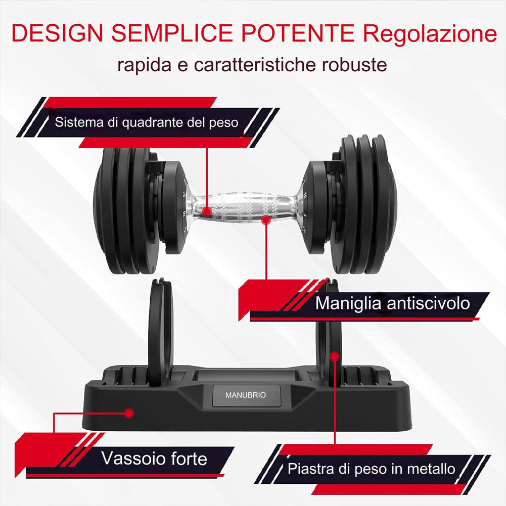 Manubrio regolabile 24 KG per palestra e casa da 2 a 24 kg – Set con 12 livelli di peso e base salvaspazio inclusa - per Home Gym, Ideale per l'allenamento a Manubrio regolabile 24 KG per palestra e casa da 2 a 24 kg – Set con 12 livelli di peso e base salvaspazio inclusa - per Home Gym, Ideale per l'allenamento a