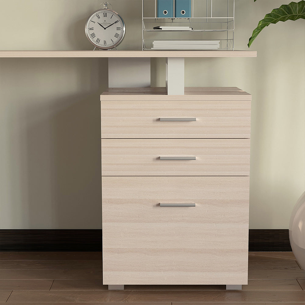 BAKAJI Scrivania Con Cassettiera 3 Cassetti Ripiano Aperto Tavolo Da Lavoro Porta Pc Computer - Foto 4