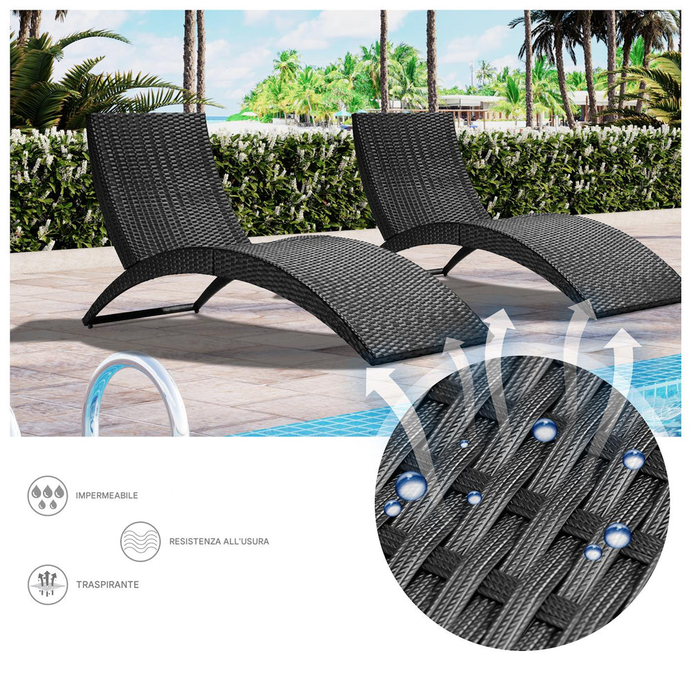 Rattan Sdraio Pieghevole Grigia Lettini Prendisole Da Giardino