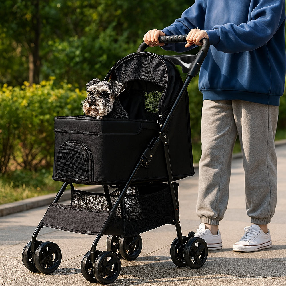 Passeggino Per Cani MAMIZO 4 In 1 Pieghevole - Fino A 25kg, Ruote Ammortizzate, Nero