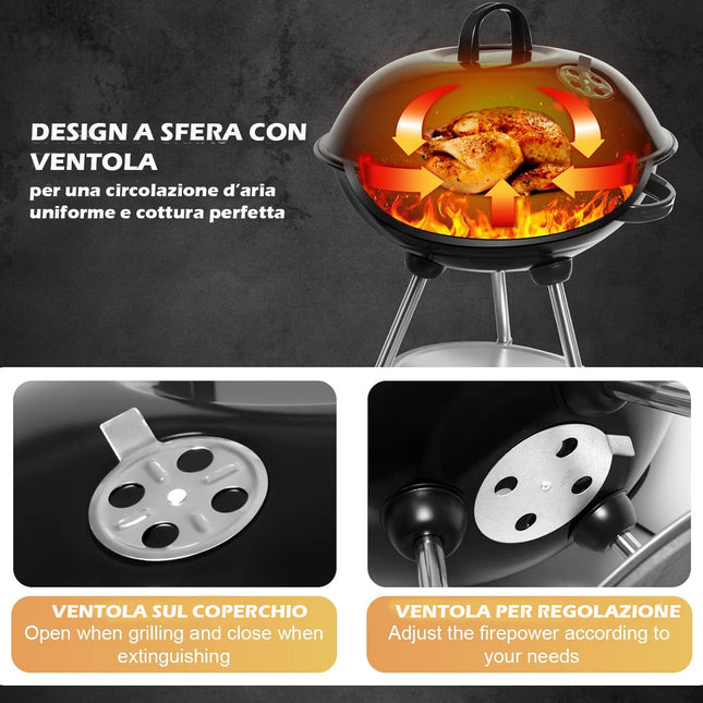 Barbecue carbone carbonella BBQ con Ruote griglia In acciaio Legna Barbecue carbone carbonella BBQ con Ruote griglia In acciaio Legna