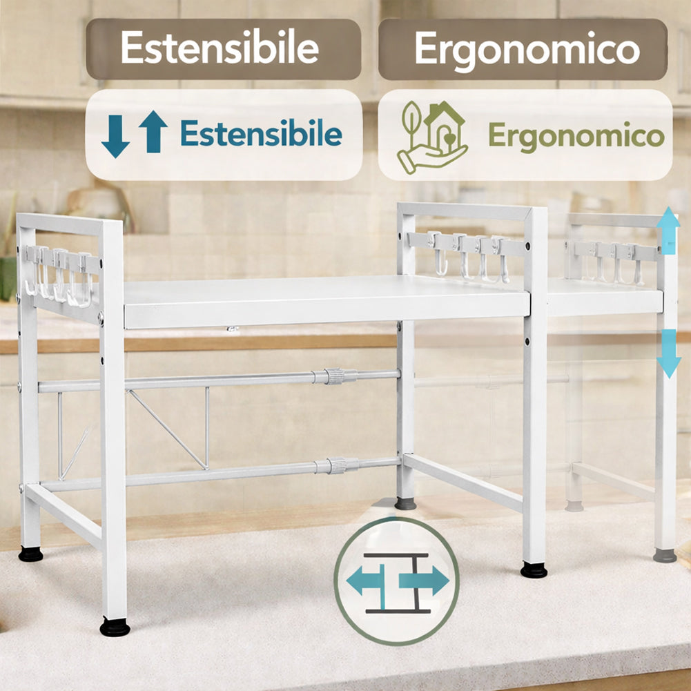 Scaffale Espandibile Per Microonde DOLALIKE – Ripiano In Acciaio Al Carbonio 3 Livelli Con 3 Ganci – Porta Utensili Da Cucina - 3