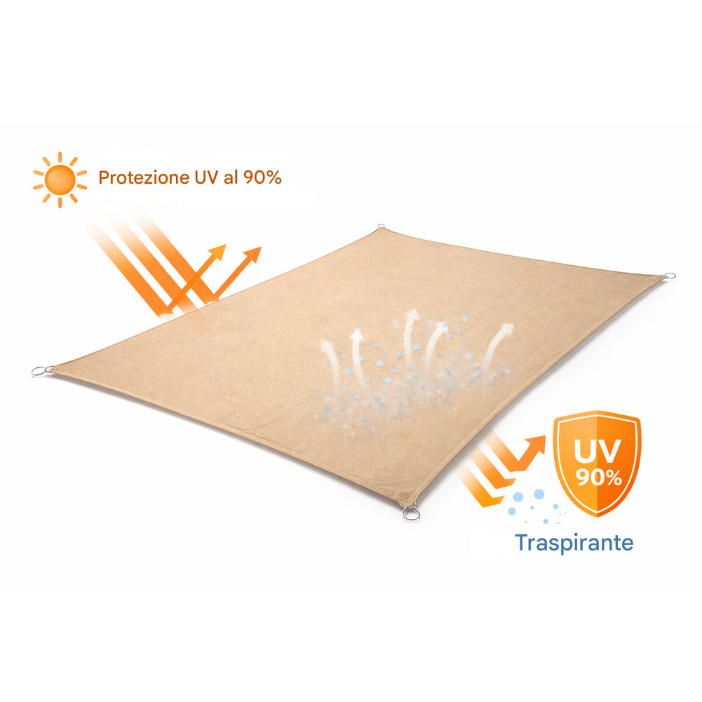 Tenda A Vela Parasole Rettangolare 60x500 Cm - Tessuto HDPE 220g/m², Protezione UV 98%, Kit Di Fissaggio Incluso - Beige Per Giardino, Terrazzo, Balcone