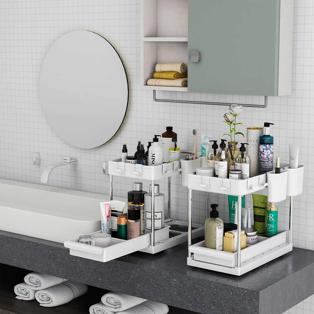 DEKAVA Armadietto, confezione da 2 organizer da sottolavello, organizer scorrevole a 2 ripiani per bagno e cucina, grandi cestini in ABS bianco, facile da installare e pulire DEKAVA Armadietto, confezione da 2 organizer da sottolavello, organizer scorrevole a 2 ripiani per bagno e cucina, grandi cestini in ABS bianco, facile da installare e pulire