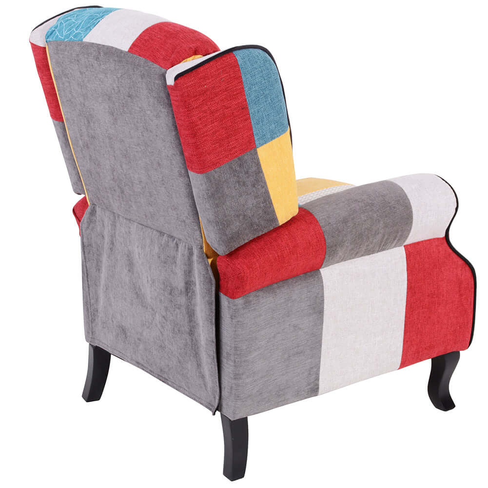 Poltrona Relax Patchwork Quebec - Design Colorato Per Soggiorno O Cucina - Struttura In Legno - Foto 5