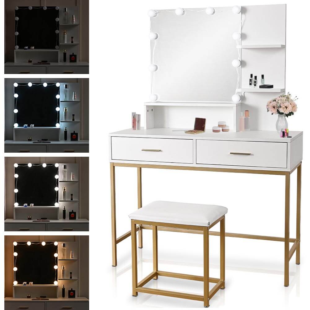Tavolo Make-up Toeletta Trucco Con Sgabello Ofelia 12 LED