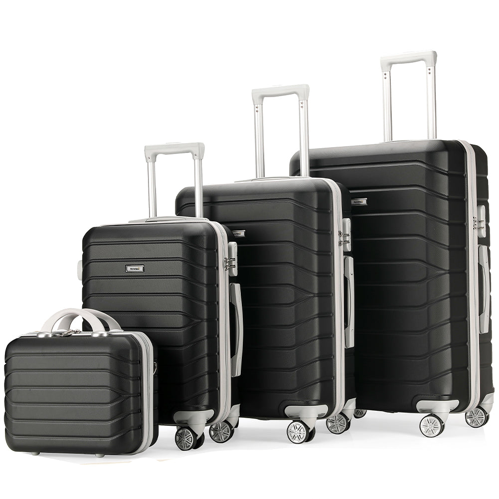 Set Valigie Rigide Nero Trolley Bagaglio con Beauty Case da Viaggio