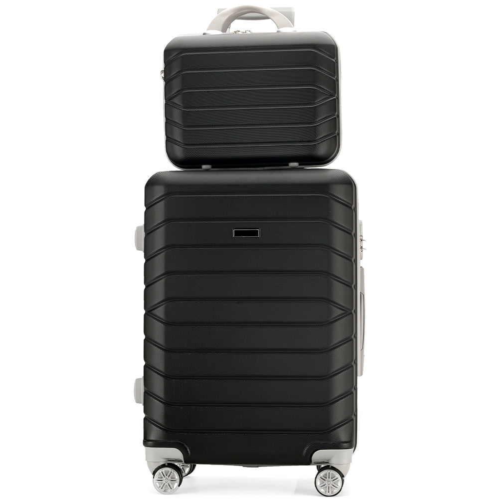 COOLIFE Set Valigie Trolley Rigido ABS 4 Ruote - 3 Pezzi + Borsa Viaggio E Beauty Case, Bianco/Marrone | Serratura TSA, Espandibile