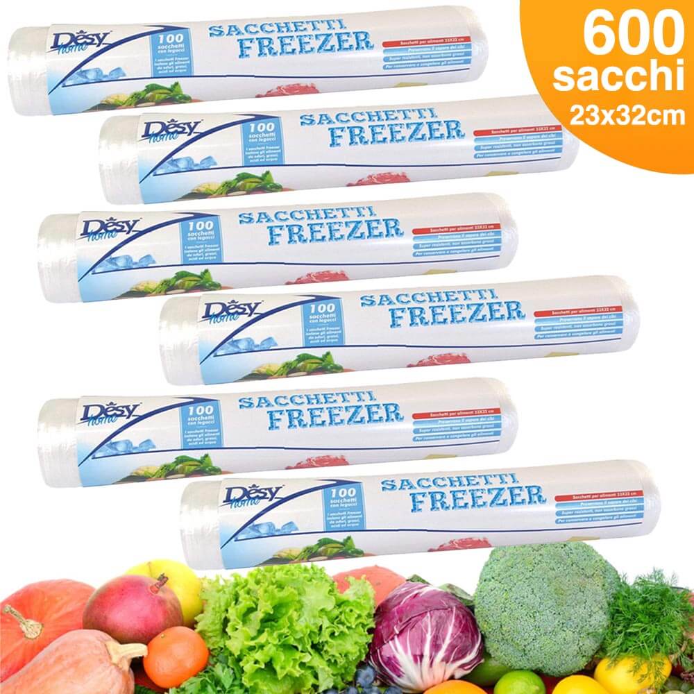 6 x Rotoli Sacchetti Freezer per Alimenti 600 sacchi Congelatore Frigo