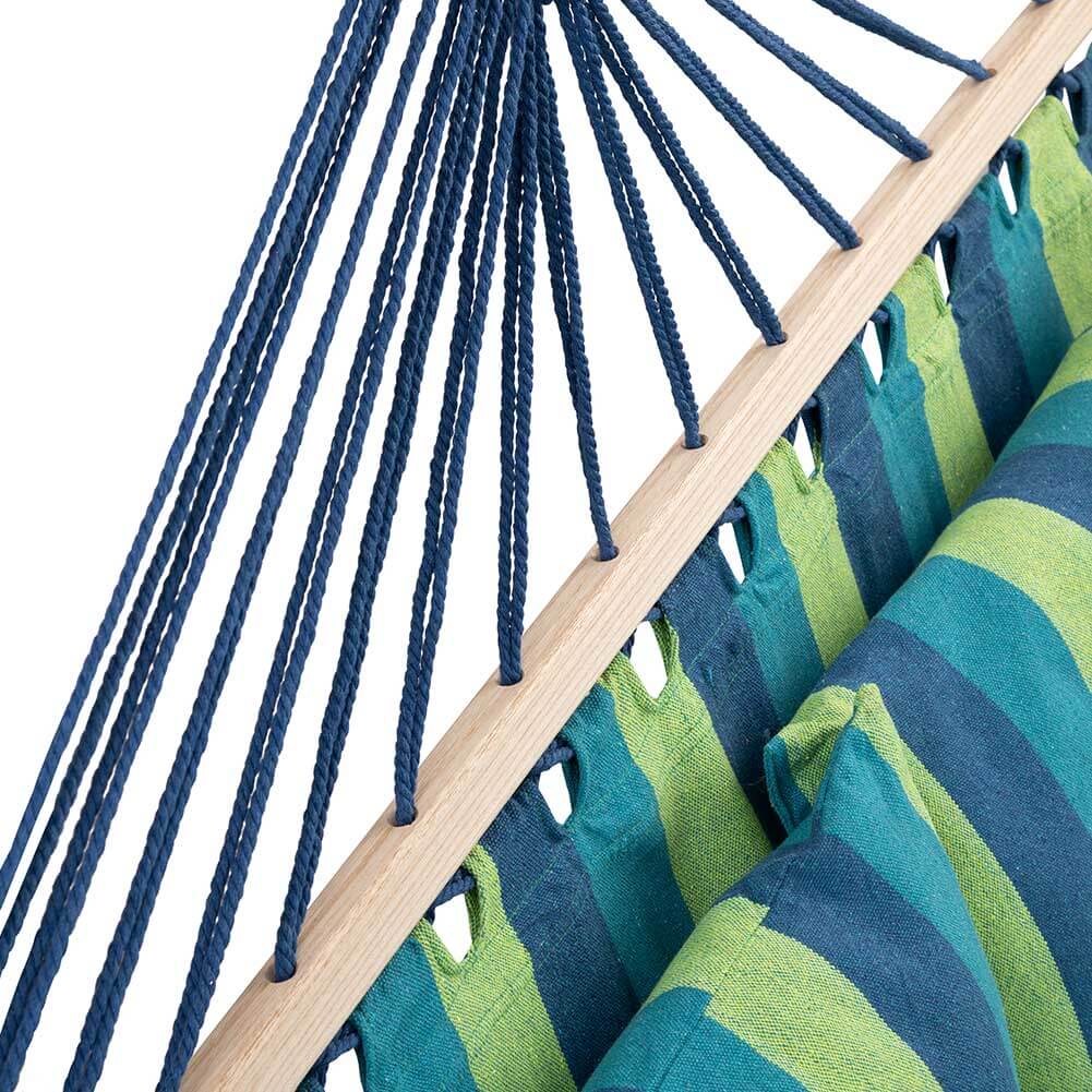 Amaca Doppia Da Giardino Bakaji Con Cuscini - 232x148 Cm, Legno E Cotone, Per Terrazzo E Campeggio - Foto 1