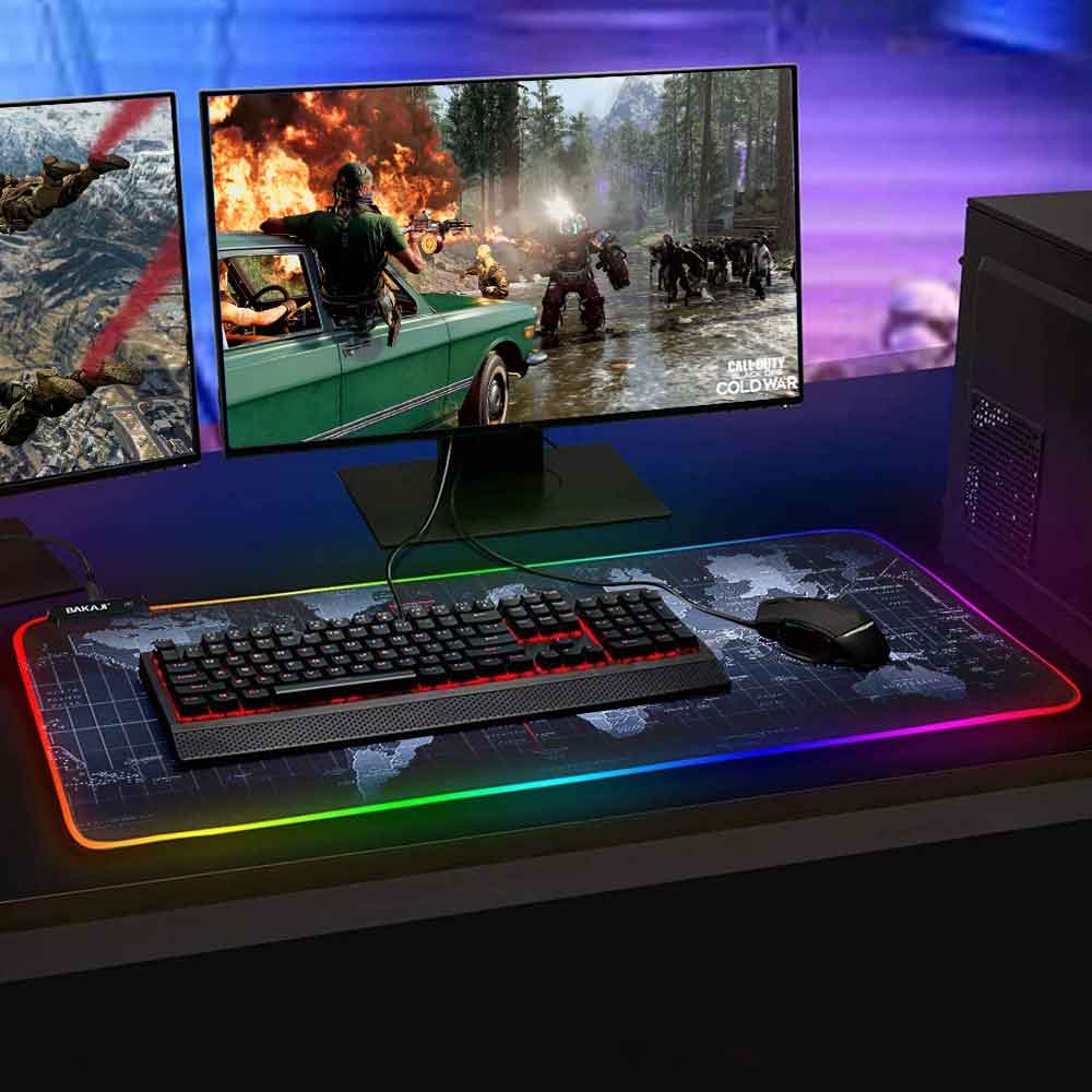 Tappetino Mouse Tastiera Gaming XXL 90x40 Mousepad Luce LED RGB Cambio