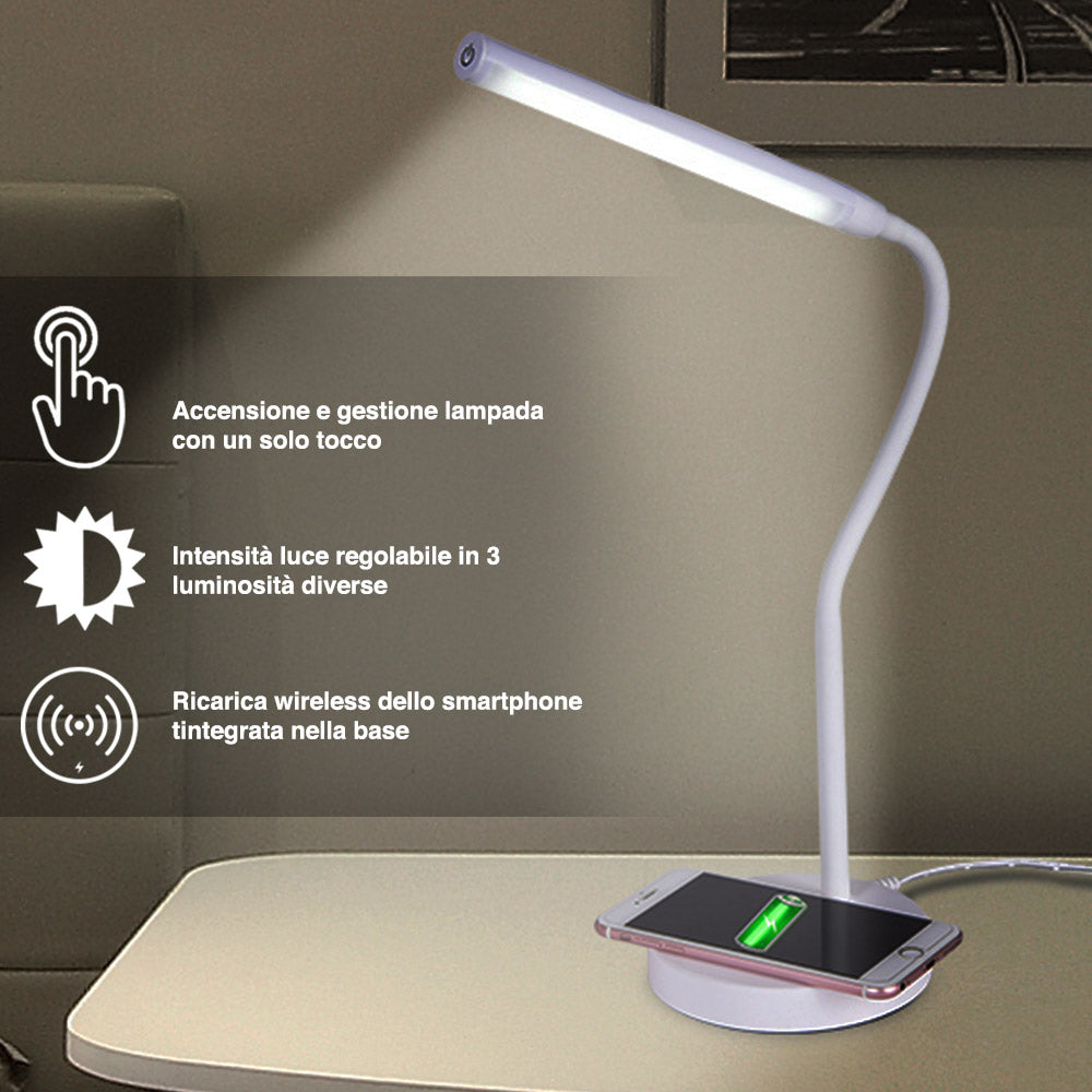 Lampada Scrivania Touch con Caricatore QI Wireless Charger Luce LED Di