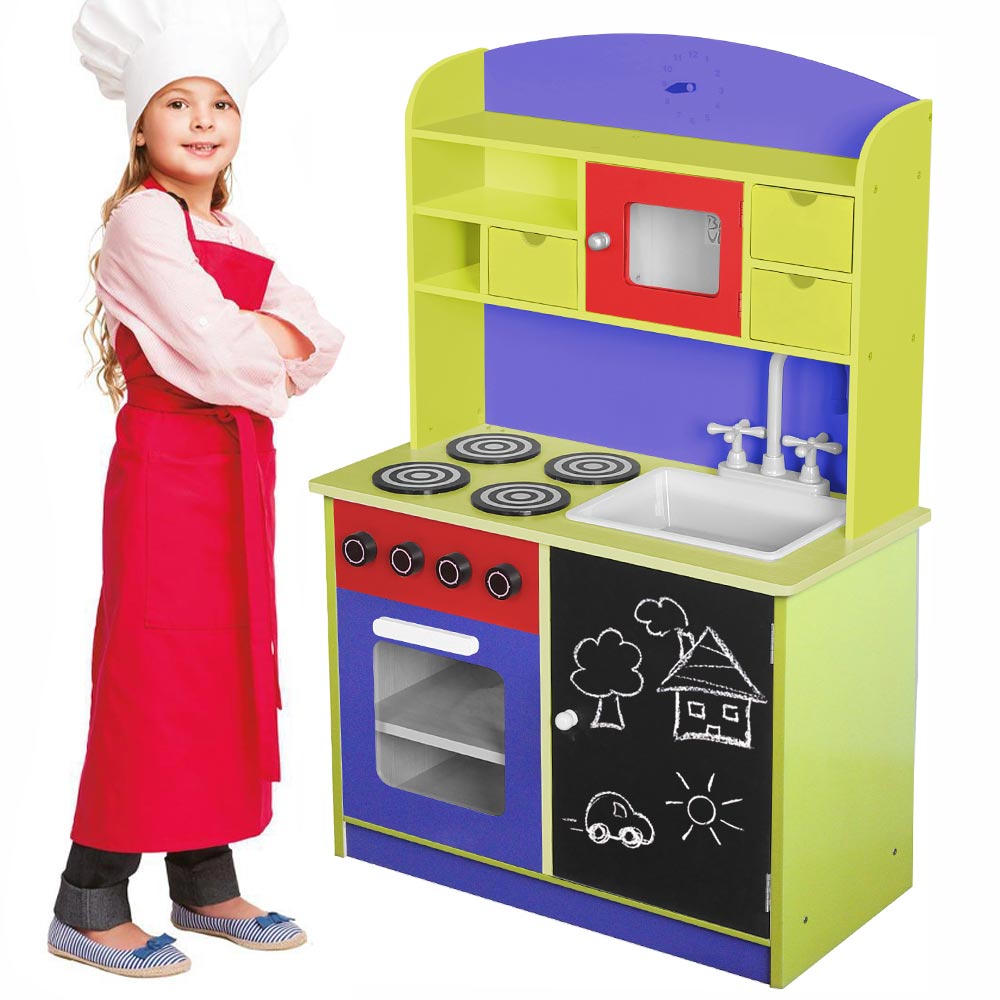 Cucina Legno Giocattolo per Bambini con Anta e Cassetti Lavagna Multic