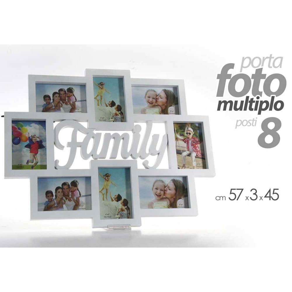 Cornice Portafoto Da Parete Con 8 Porta Foto 10x15 e Scritta Family Bi