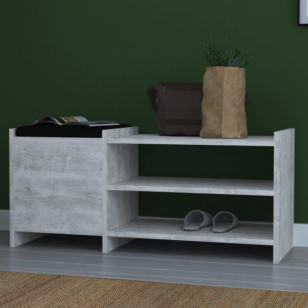 AD.CON - Scarpiera In Bambù Con Panca Da Seduta, Scarpiera Con 3 Scomparti, Cuscino, Mobiletto Per Scarpe, Per Ingresso, Corridoio, 50 X 90 X 35 Cm (Grigio