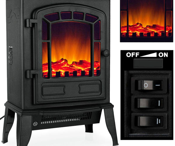 BALDERIA Camino Elettrico Xerses | Caminetto Da Terra Con Effetto Fiamma 3D | Riscaldamento 2000W, Luce LED | Focolare Con Telecomando, Termostato