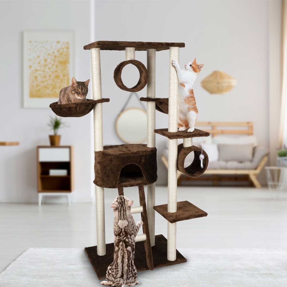 Albero Tiragraffi Per Gatti Bakaji 142cm - Con Cuccia, Amaca E Piattaforme - Grigio - Foto 3