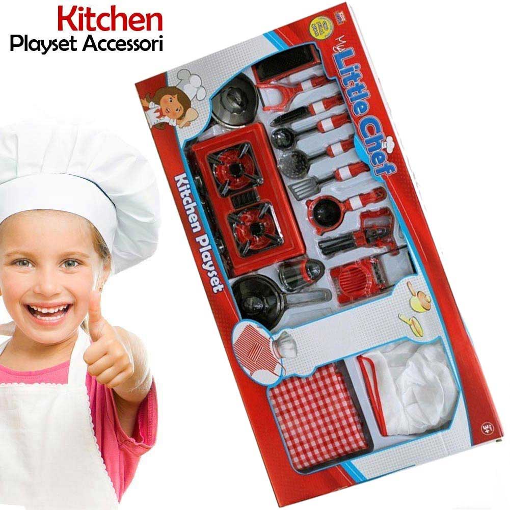 Set Da Cucina Per Bambini Con Fornello Cappello Chef Stoviglie E 17 Ac –  Esplodia