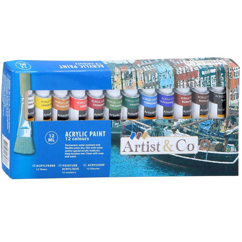 Set 12 Colori Acrilici per Dipingere Tubo Tubetto Pittura 12ml Vari Co