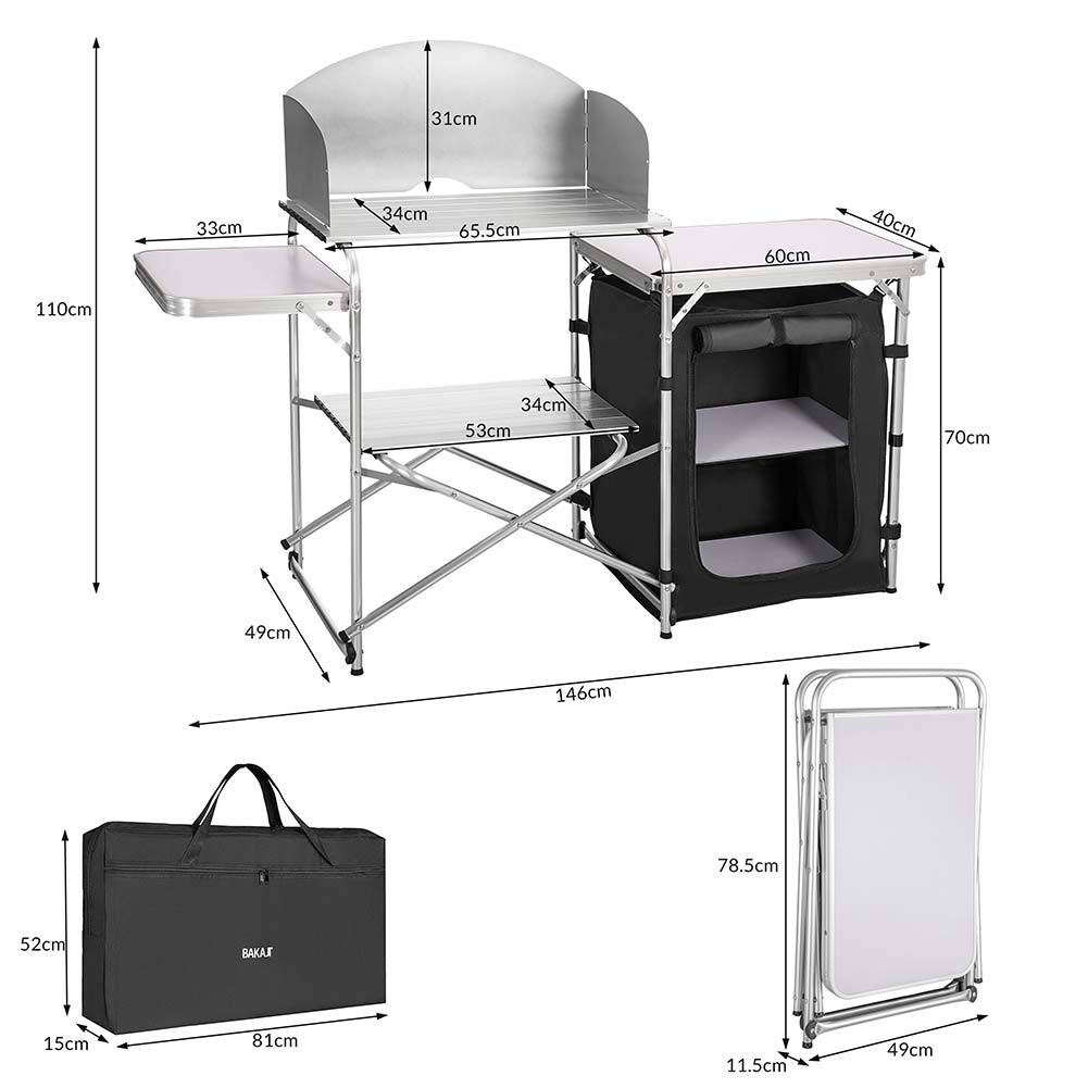 Ikodm Cucina Da Campeggio Pieghevole Con Piano Lavoro - Armadietto Alluminio E Paraspruzzi - Portatile Per Outdoor - Foto 8