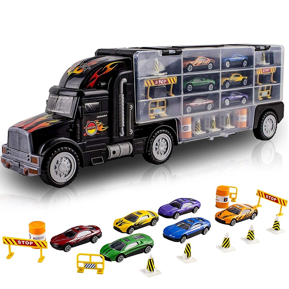 Camion Bisarca BAKAJI Con 6 Macchinine E Accessori - Giocattolo Per Bambini, Dimensioni 50x15x9 Cm