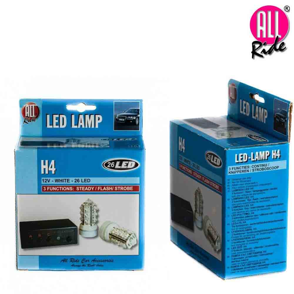 Kit Lampade LED H4 26 LED centralina 3 funzioni Fisso continuo Flash e