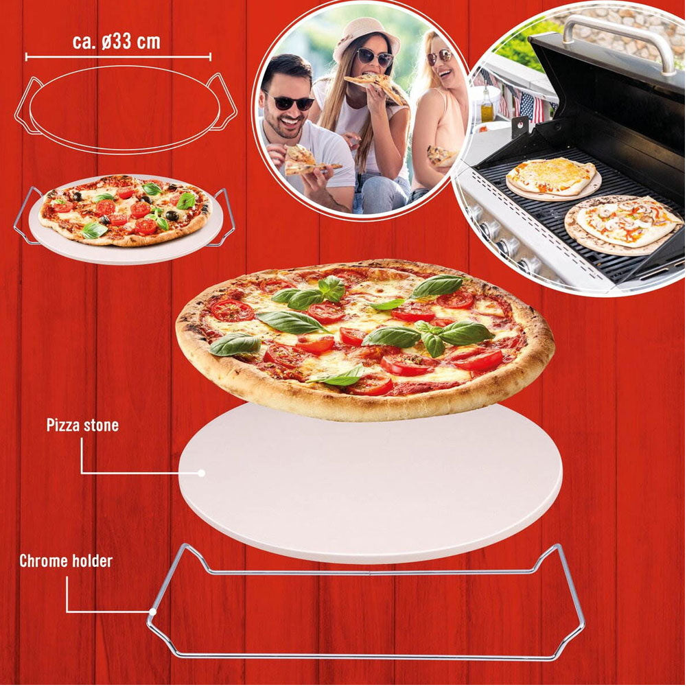 Pietra Refrattaria per Pizza e Pane diametro 33 cm tonda con maniglie