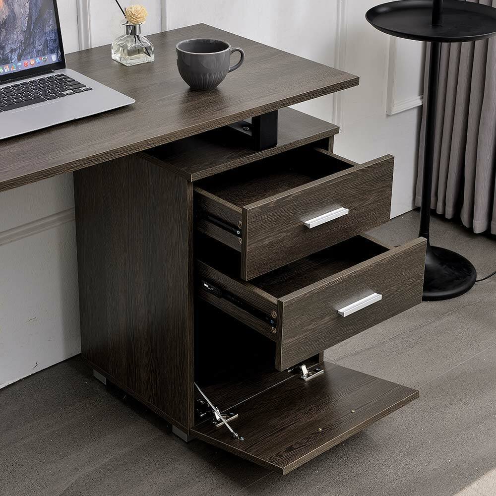 Scrivania Con Cassetto In Tessuto E Libreria - 100x40x86.6cm, Legno MDF, Portatastiera Estraibile - Foto 5