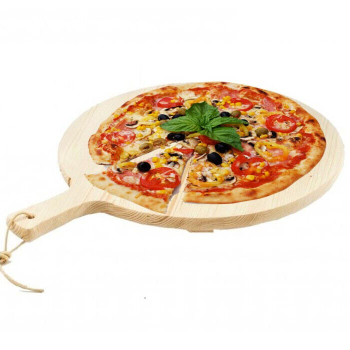 Tagliere Per Pizza Rotondo 49 cm In Legno di Abete Con Manico Affettat