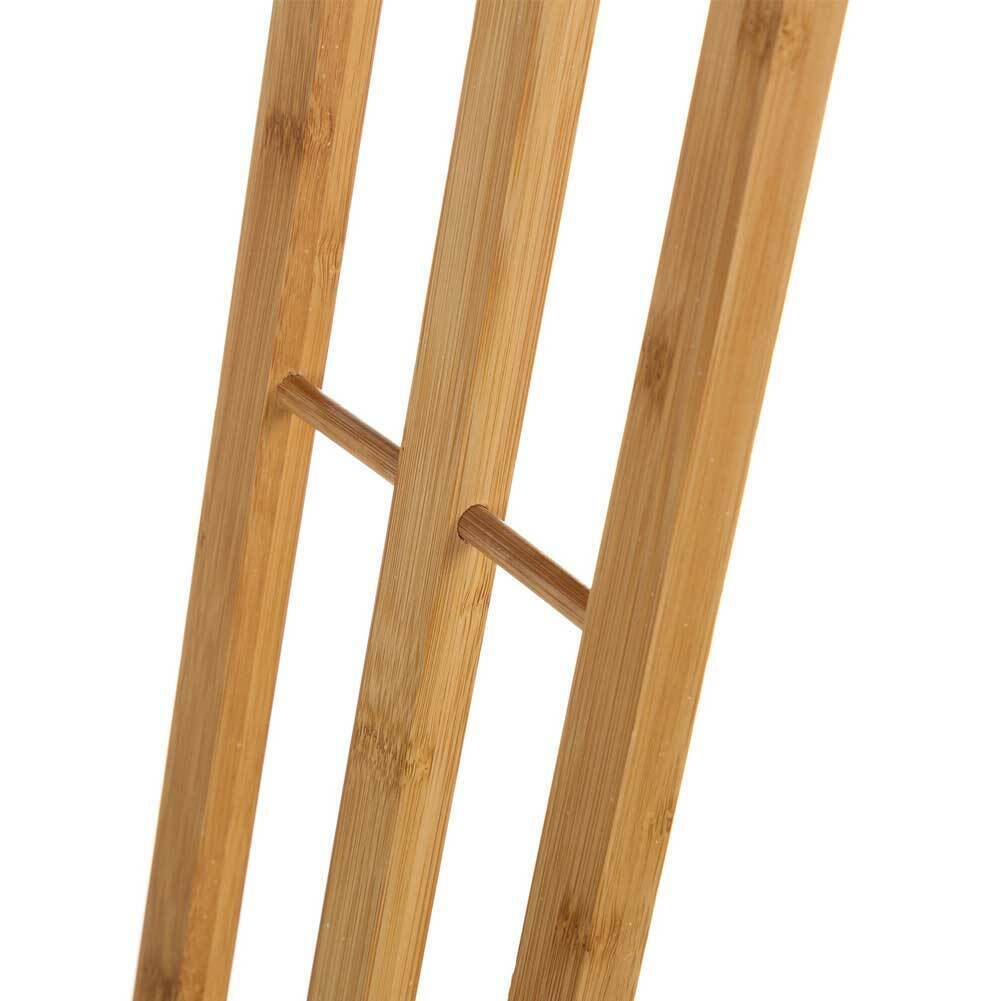 Porta Asciugamani da Terra In Legno Bamboo Con 2 Barre Per Bagno 37x25x85cm