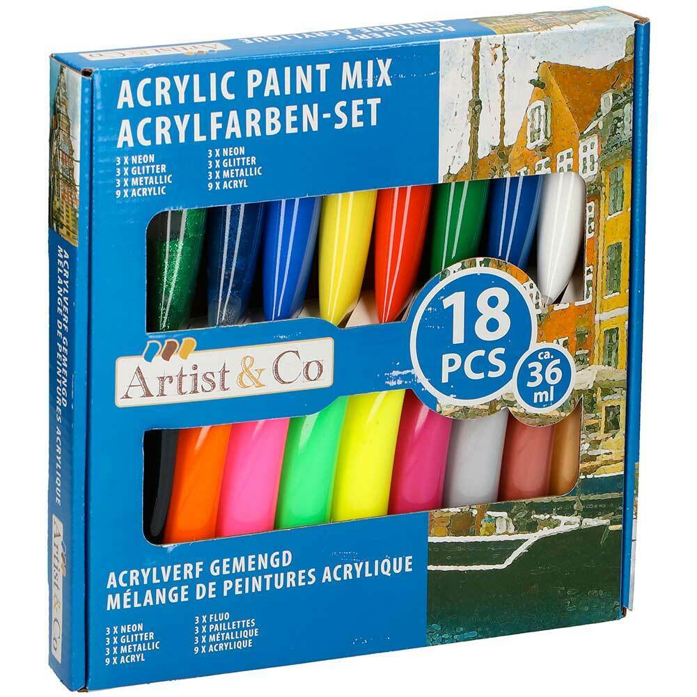 Pittura Acrilica Vernice Confezione 18pz Colori Assortiti Tubetto Da 3 pittura-acrilica-vernice-confezione-18pz-colori-assortiti-tubetto-da-3