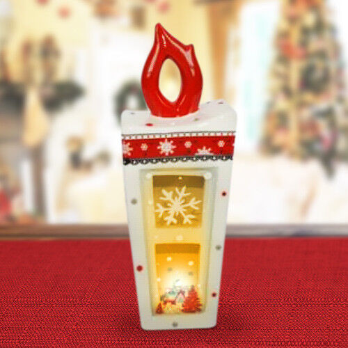 Lanterna In Ceramica Candela Con Lumino Elettrico 34 Cm Decorazioni Na