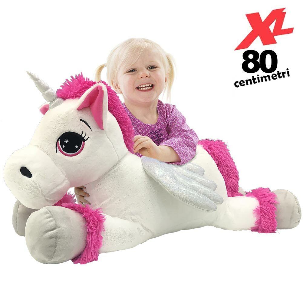 Peluche Unicorno Gigante XL 80cm Cavallo Pupazzo Giocattolo Bambini Bi