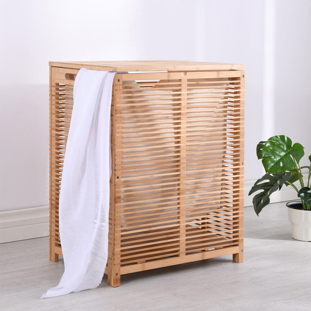 Cesto portabiancheria con coperchio 72l in bambù colore legnoso Rox | Maisons du Monde Cesto portabiancheria con coperchio 72l in bambù colore legnoso Rox | Maisons du Monde