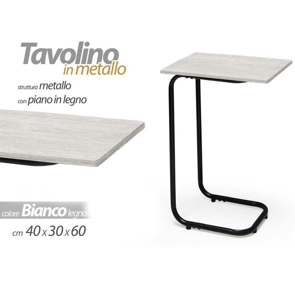 Tavolino da Caffe Porta PC Laterale Divano in Legno e Metallo Bianco 6
