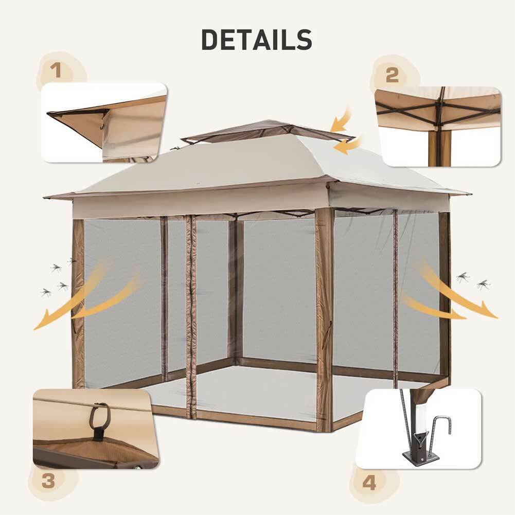 Gazebo Pieghevole 3x3m Con Zanzariera - Impermeabile, UV Protection, Ideale Per Giardino, Piscina, Feste - Foto 11