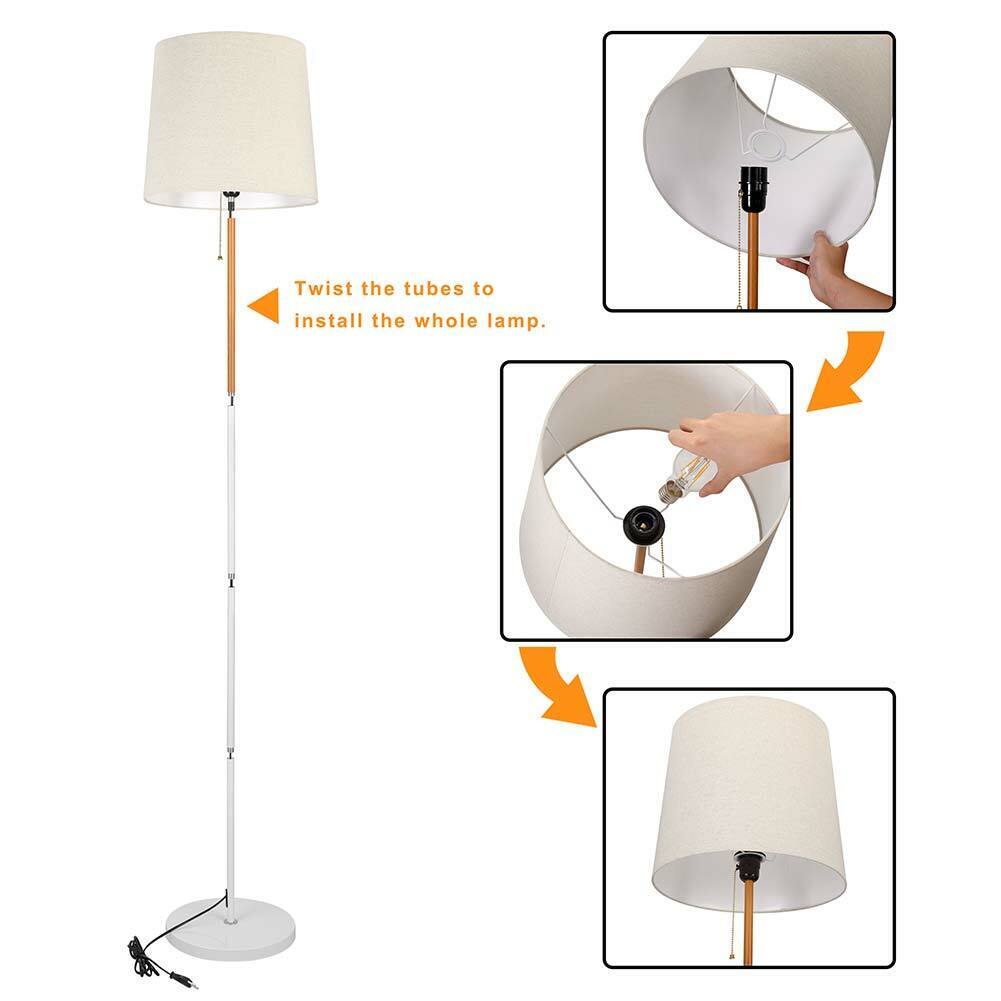 Lampada Da Terra Garbatella In Legno E Tessuto Bianco - Design Nordico Essenziale Per Salotto E Soggiorno Moderno