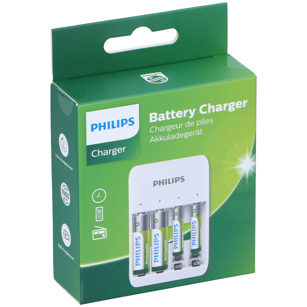 Philips Caricabatterie USB Led Universale completo di 4 Batterie Ricar