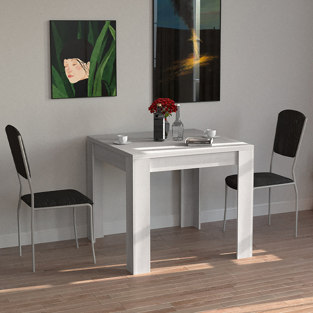 Tavolo da Pranzo Quadrato 90x90 in Legno Bianco Allungabile con Apertu