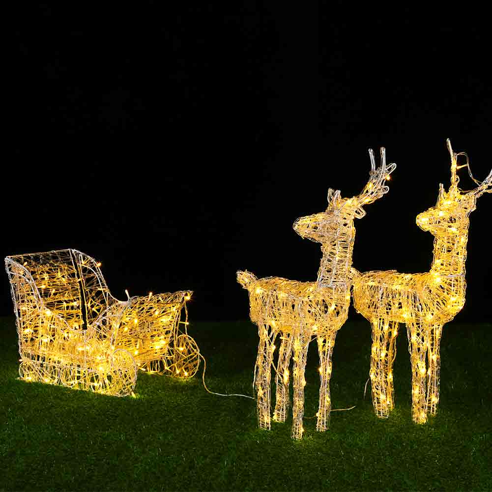Lights4fun Slitta e Renne di 86 cm di Altezza in Rattan Marrone con 240 Lights4fun Slitta e Renne di 86 cm di Altezza in Rattan Marrone con 240