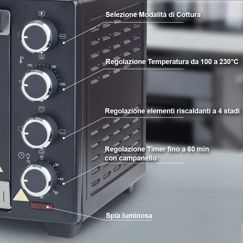 Forno Elettrico XXL Capacità 70 Litri 2500 W Fornetto Con Tre Manopole Colore Nero Inox Forno Elettrico XXL Capacità 70 Litri 2500 W Fornetto Con Tre Manopole Colore Nero Inox