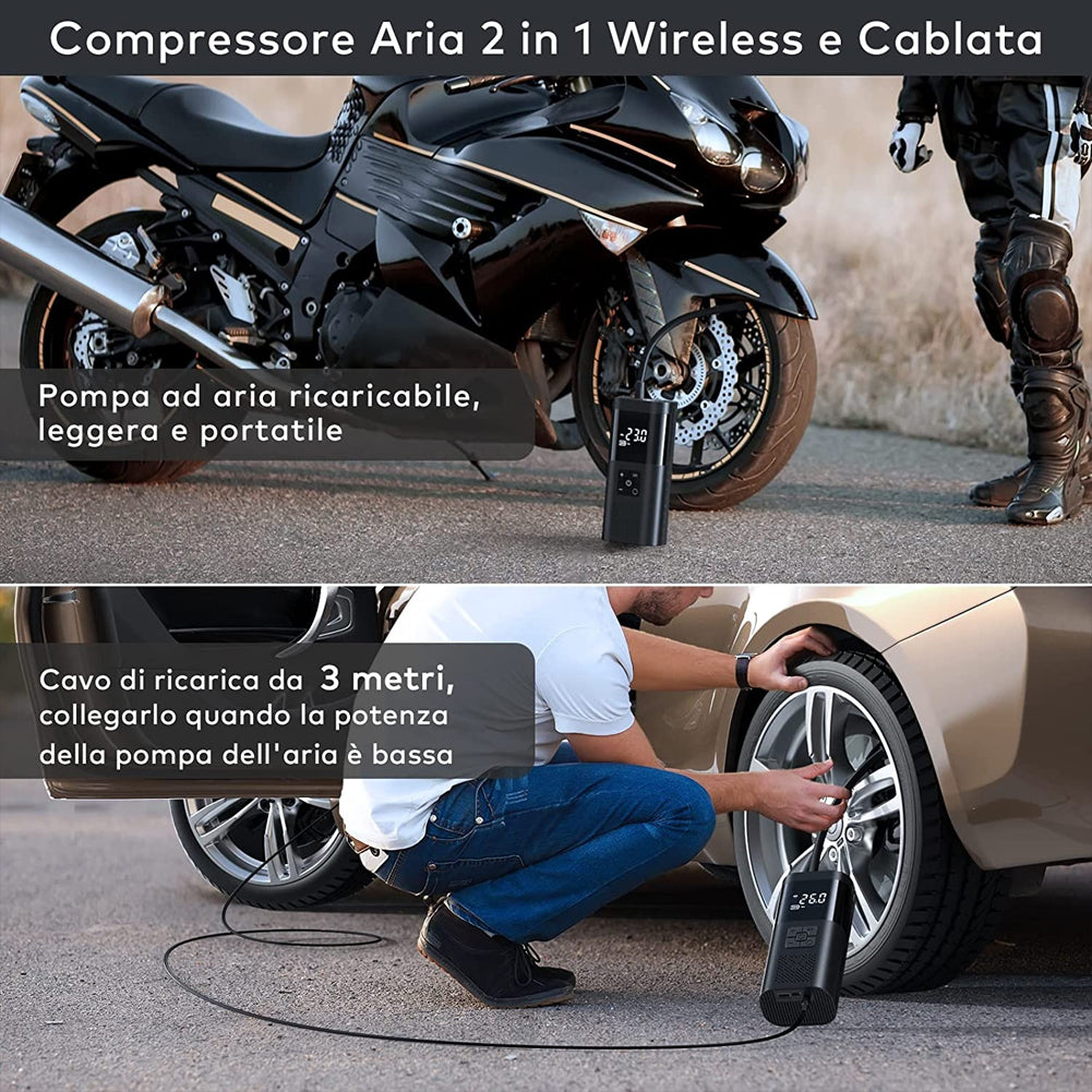 Compressore ad Aria Portatile a Batterie Gonfiatore Pompa Per Auto